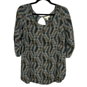 Silence + Noise Boho Chic Silk Floral Short Sleeve Round Neck Blouse Medium